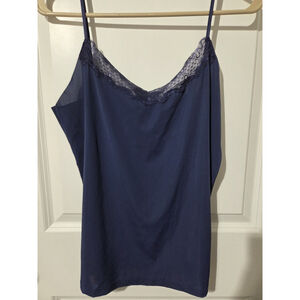 Uwila Warrior Adjustable Strap Camisole Navy Blue Lace Trim Pullover Babydoll